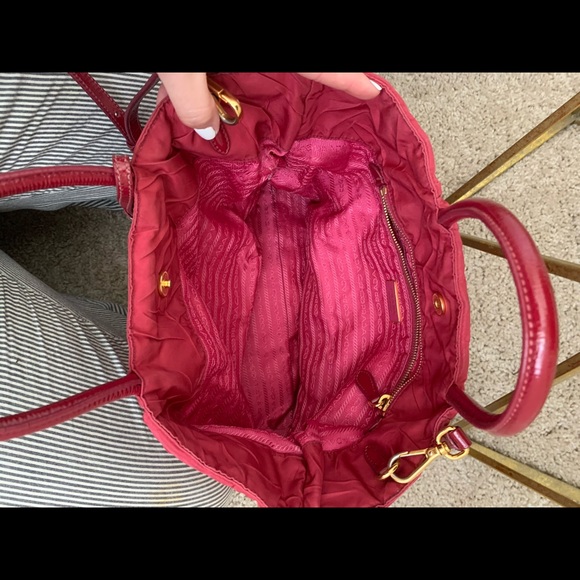 Prada nylon tote , cranberry in color - Picture 3 of 8